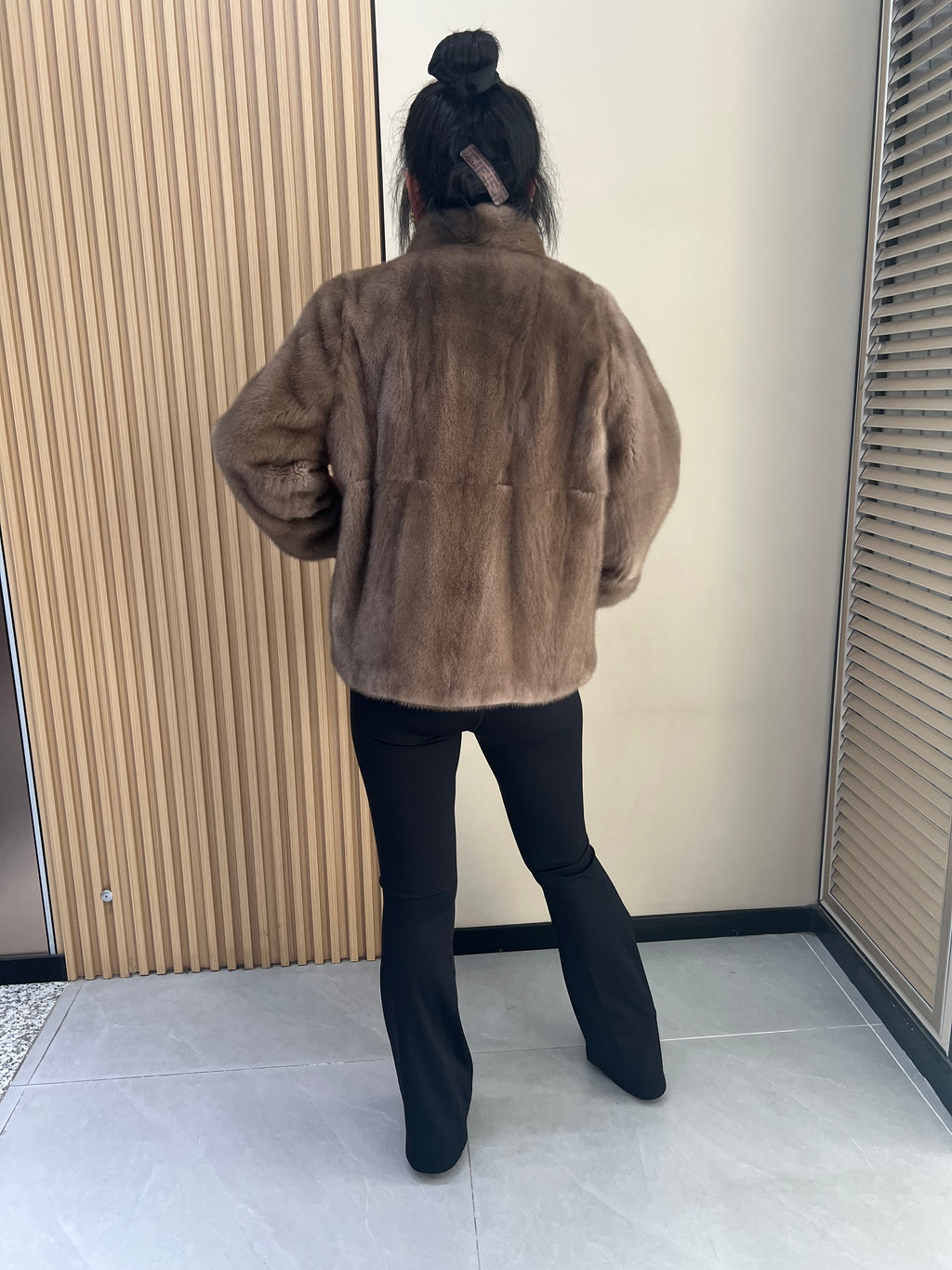 No. 366 Light Brown Stand-Collar Mink Fur Coat