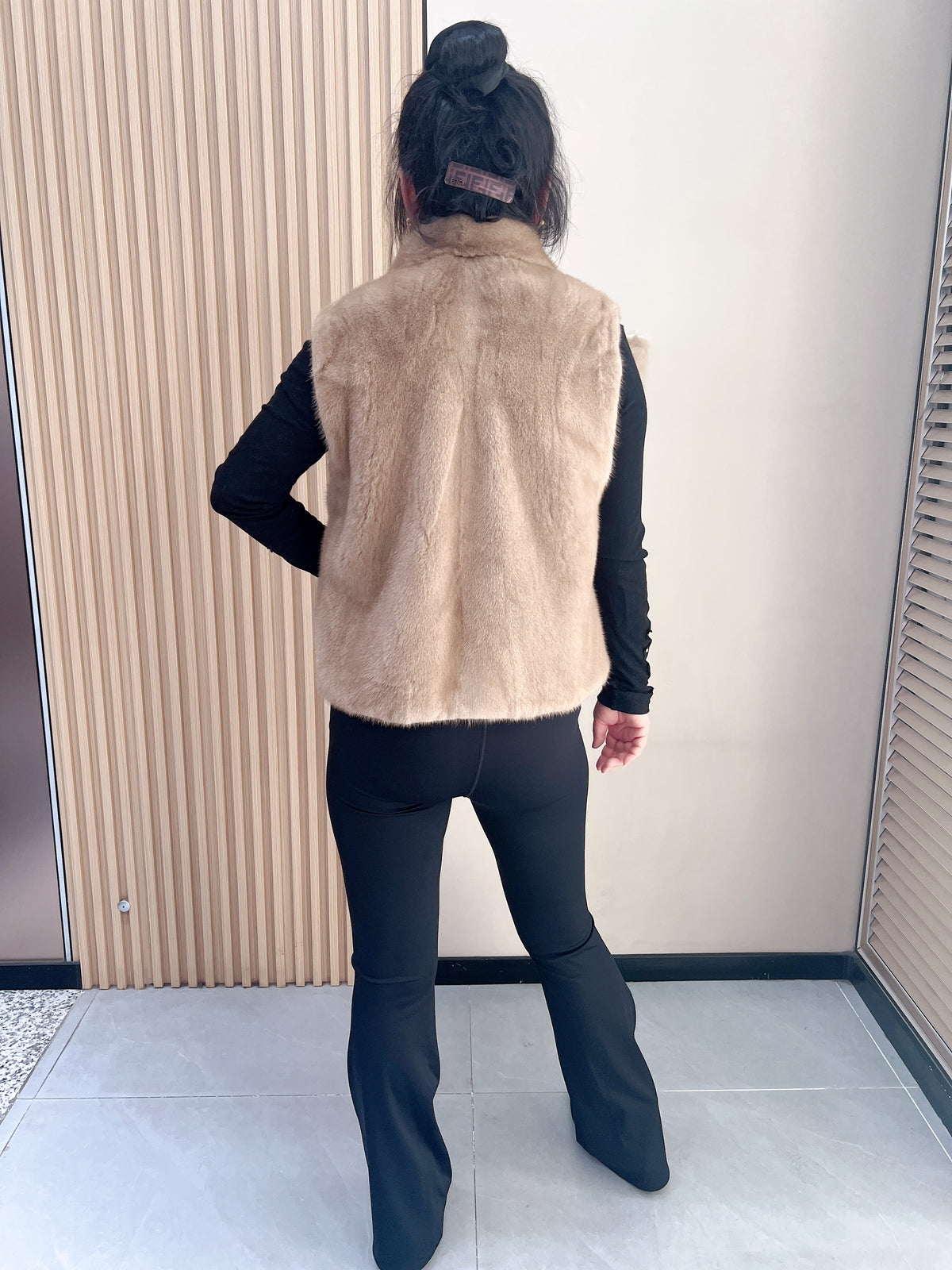 No. 369 Beige Stand-Collar Mink Fur Vest