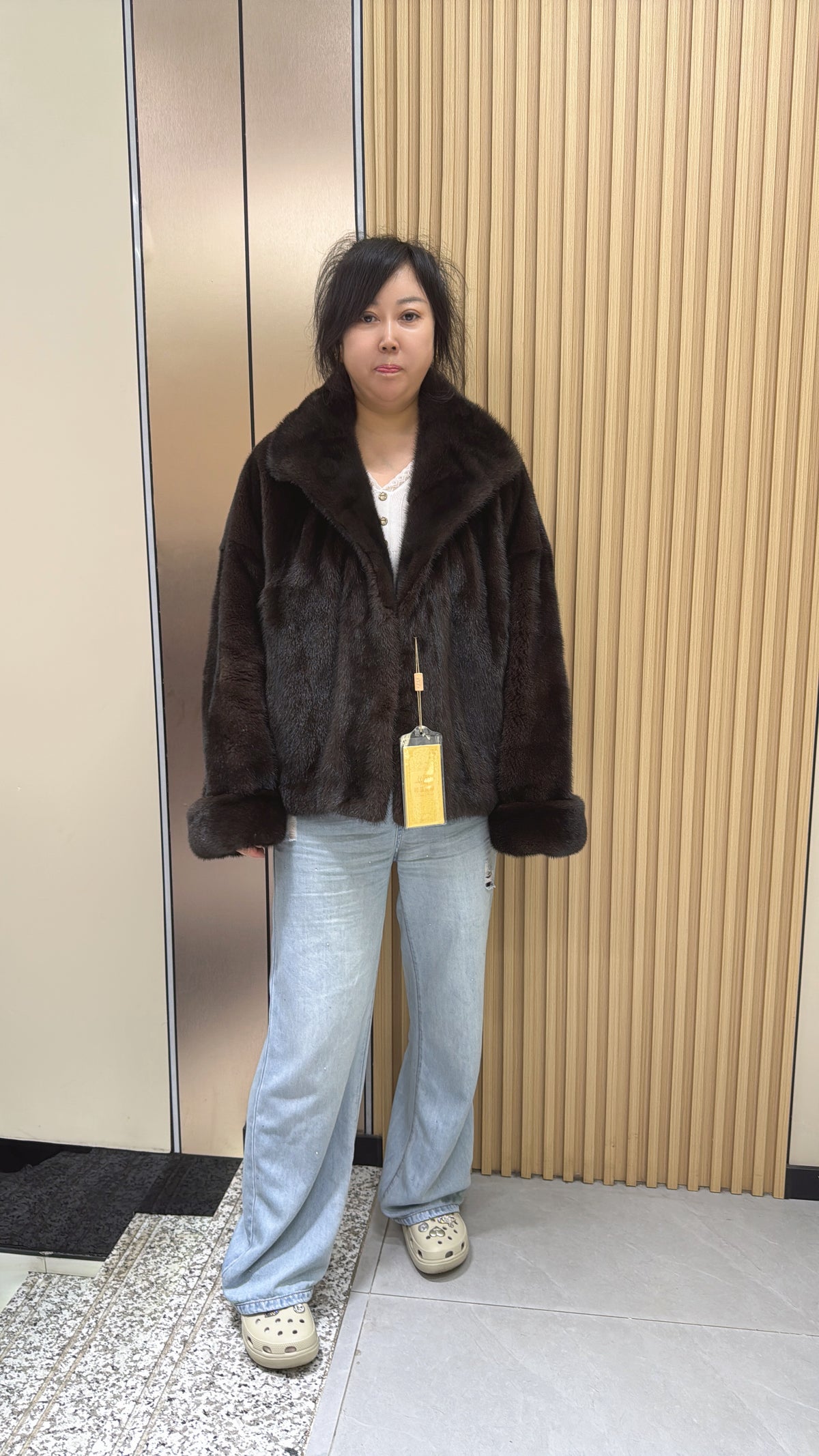 No. 013 Brown lapel casual-style mink coat