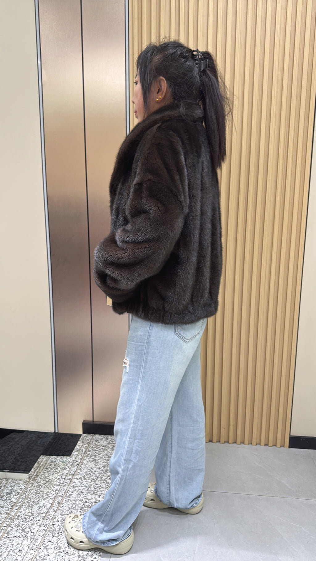 No. 013 Brown lapel casual-style mink coat