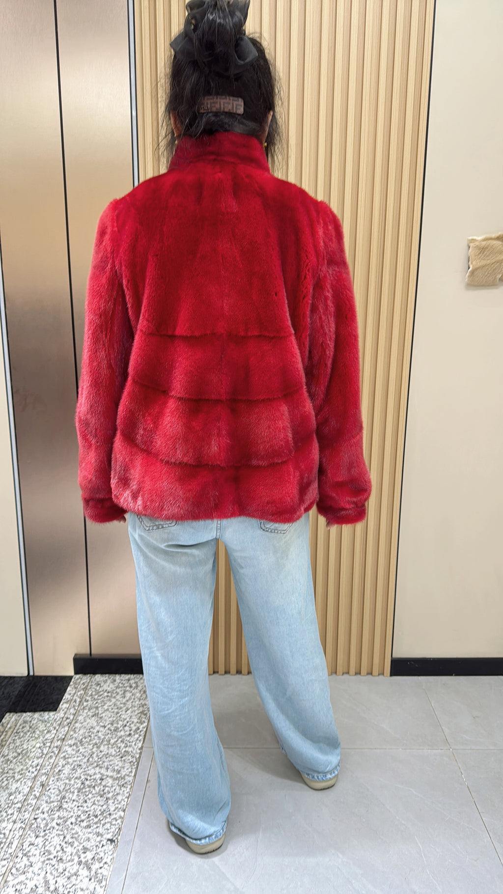 031 Dark Red Stand-Collar Mink Fur Coat (AB Fit)