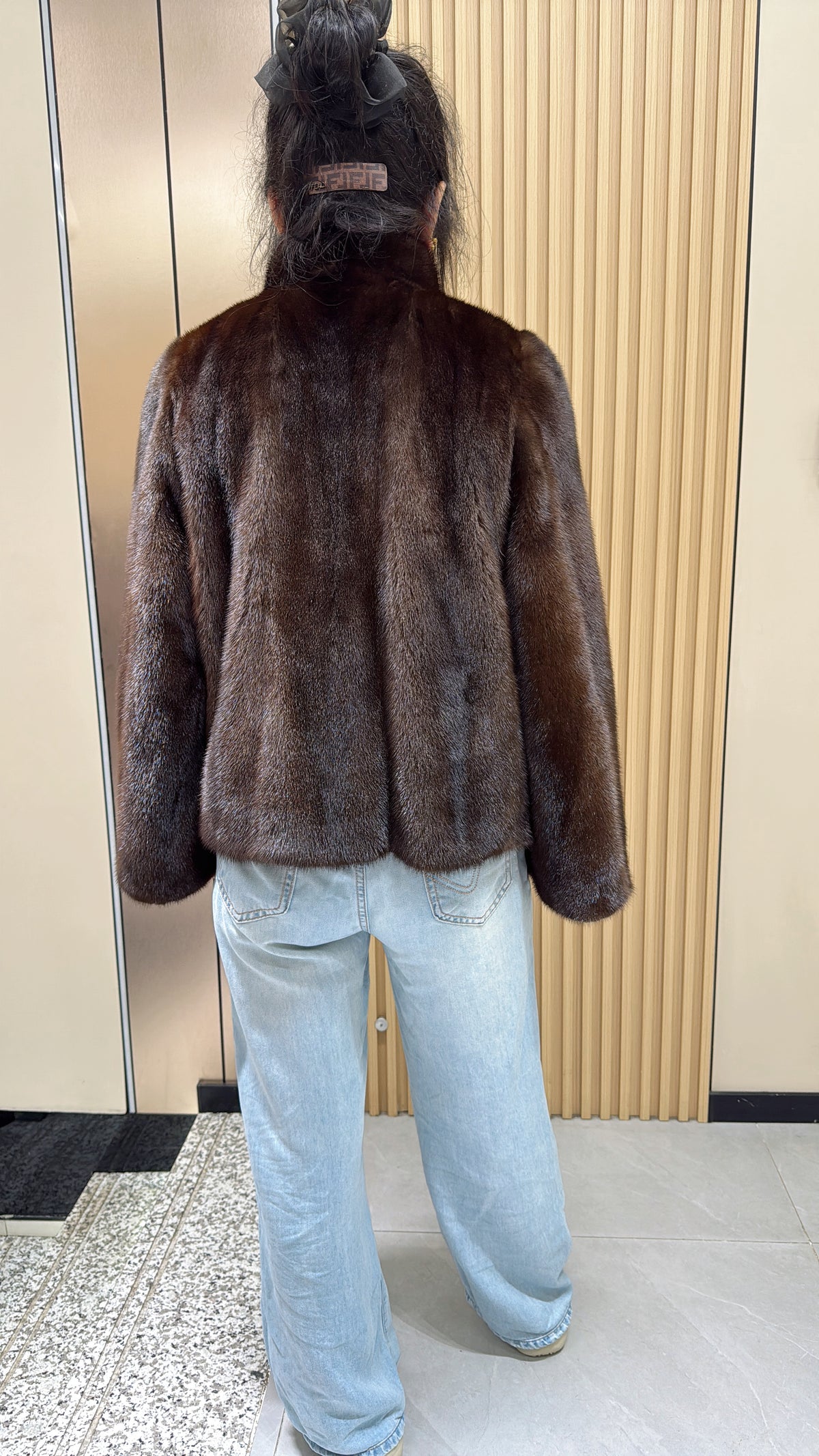 No. 020 Brown Stand-Collar Mink Coat
