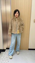 No. 026 Beige Stand-Collar Mink Fur Coat