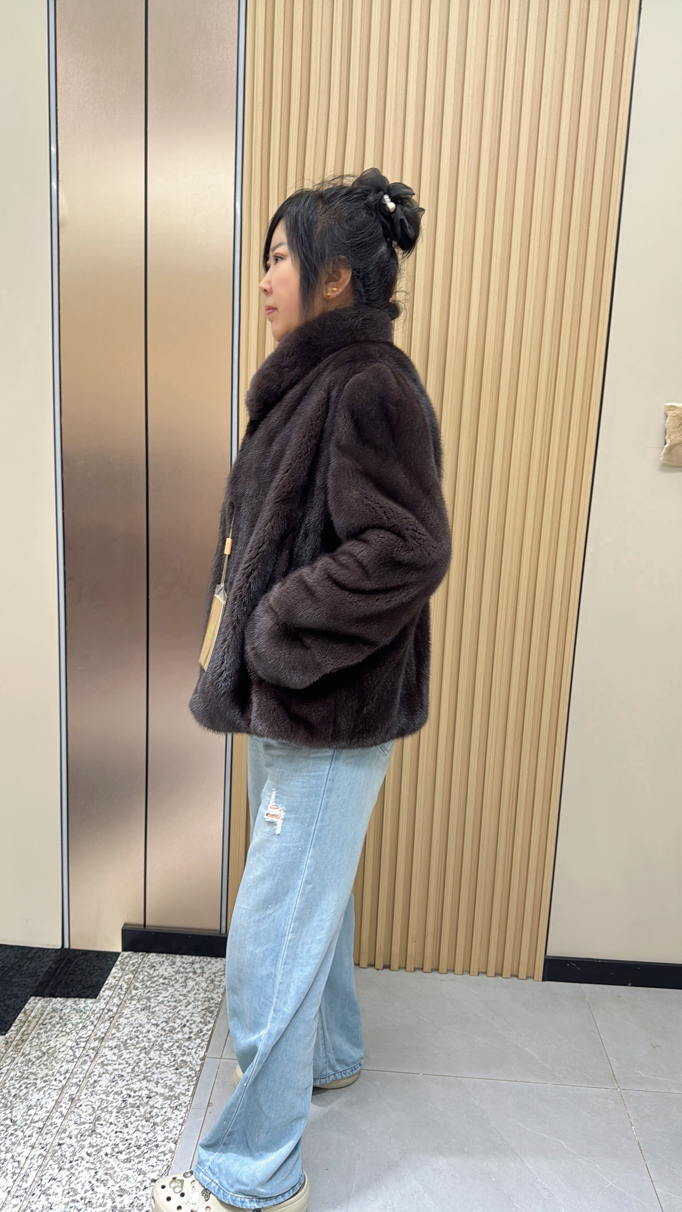 022 Brown Stand-Collar Mink Coat