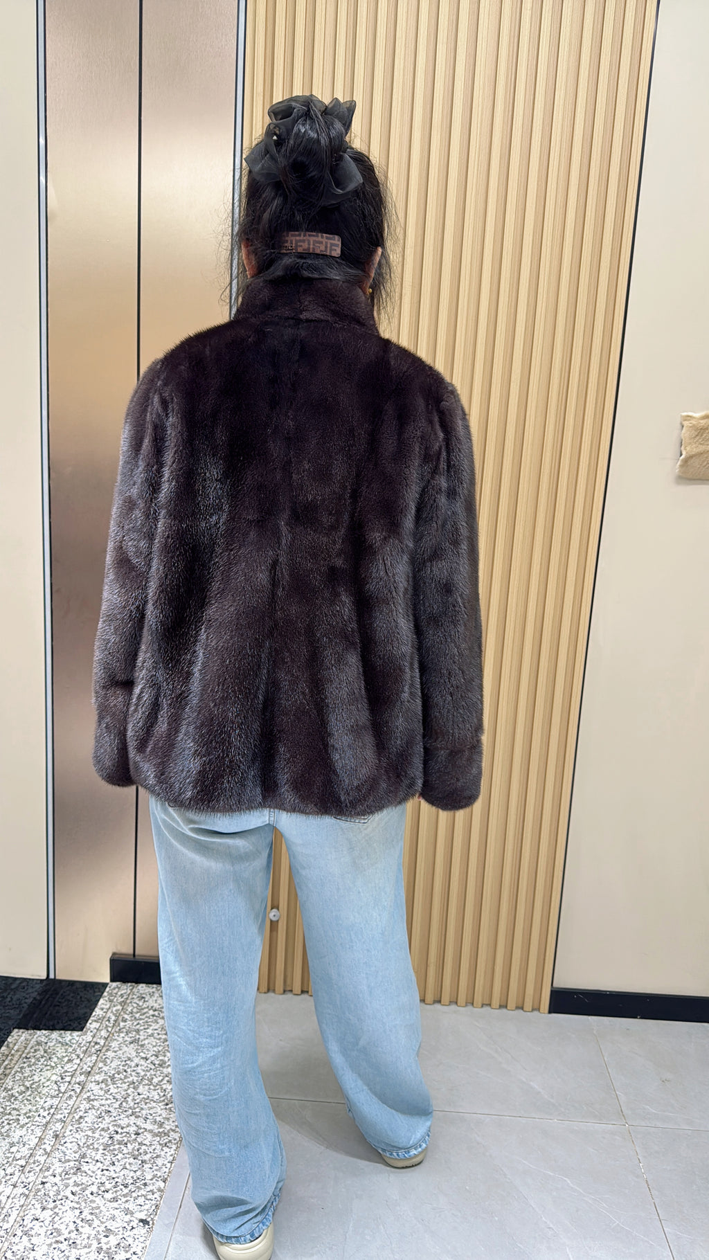 022 Brown Stand-Collar Mink Coat