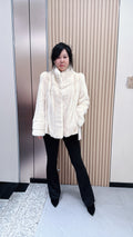 No. 051 Off-white stand-collar mink fur coat