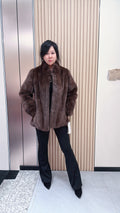 No. 047 Brown Stand-Collar Mink Fur Coat