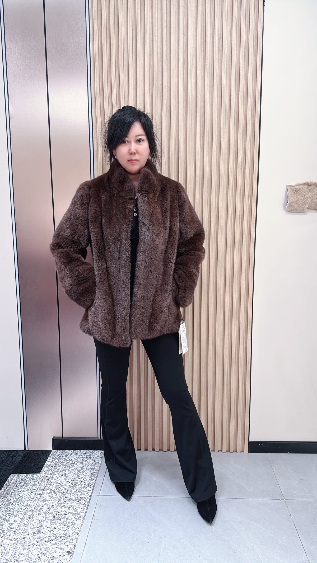 No. 047 Brown Stand-Collar Mink Fur Coat