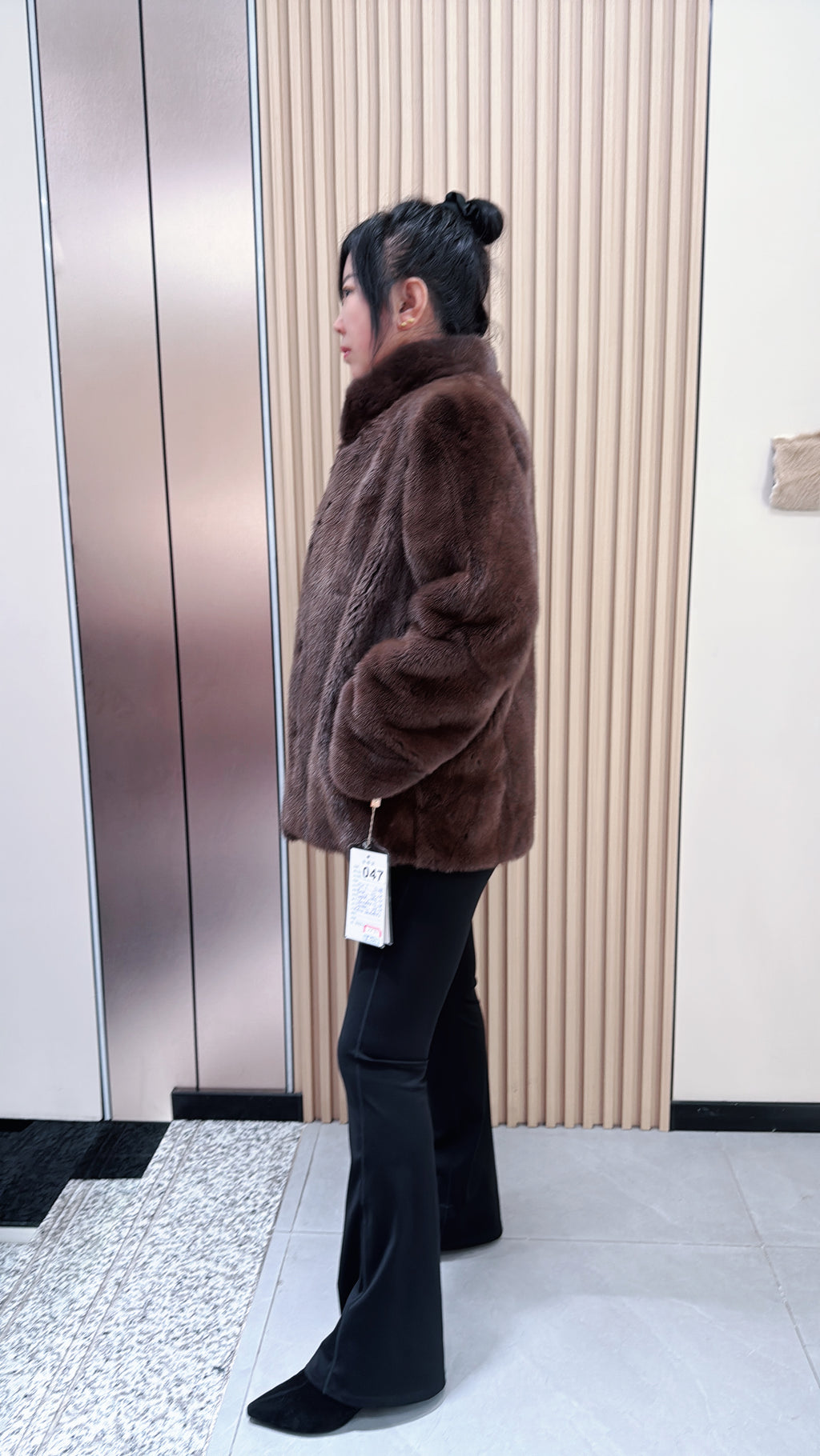 No. 047 Brown Stand-Collar Mink Fur Coat