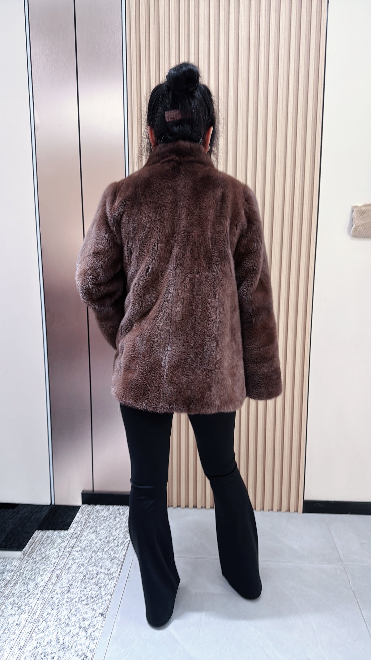 No. 047 Brown Stand-Collar Mink Fur Coat