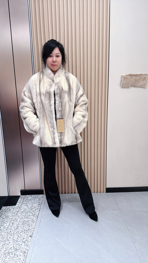 No. 045 Cross Mink Stand-Collar Fur Coat