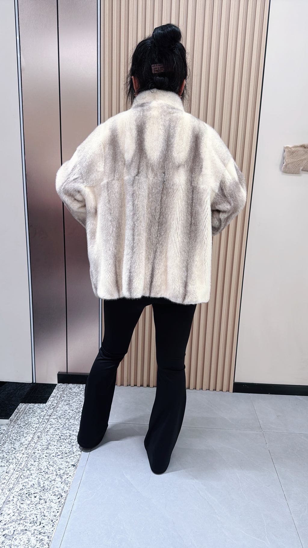 No. 045 Cross Mink Stand-Collar Fur Coat