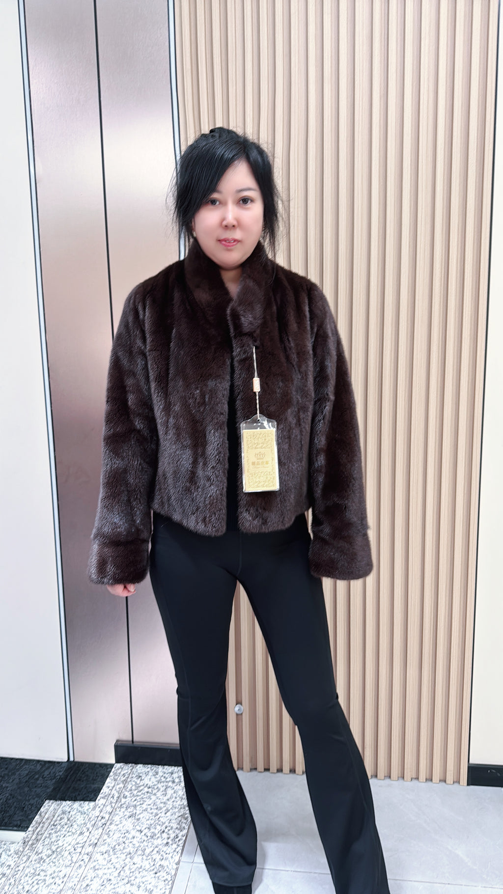 No. 042 Dark Brown Stand-Collar Mink Fur Coat