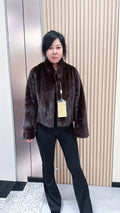 No. 042 Dark Brown Stand-Collar Mink Fur Coat