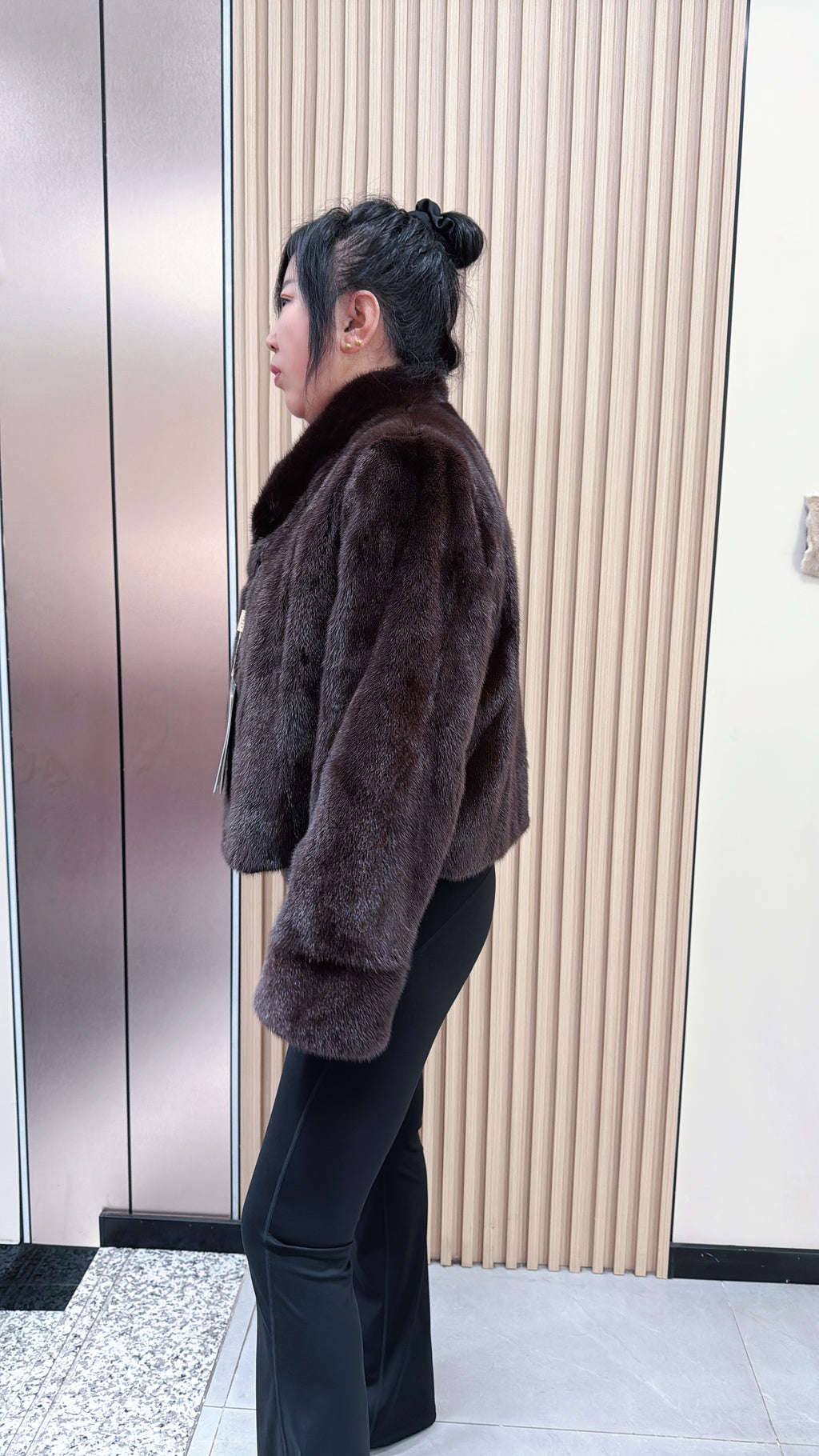 No. 042 Dark Brown Stand-Collar Mink Fur Coat