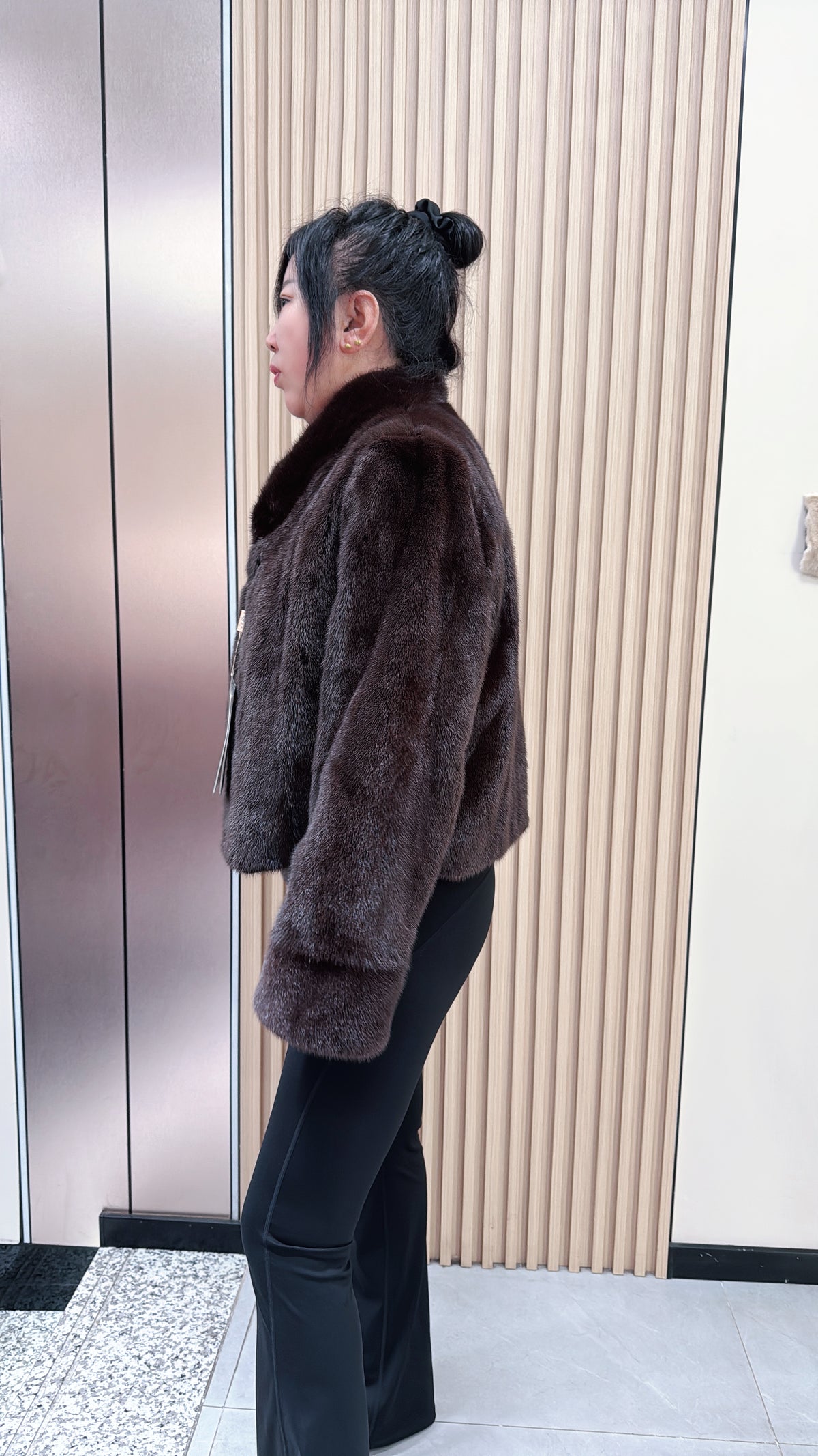 No. 042 Dark Brown Stand-Collar Mink Fur Coat