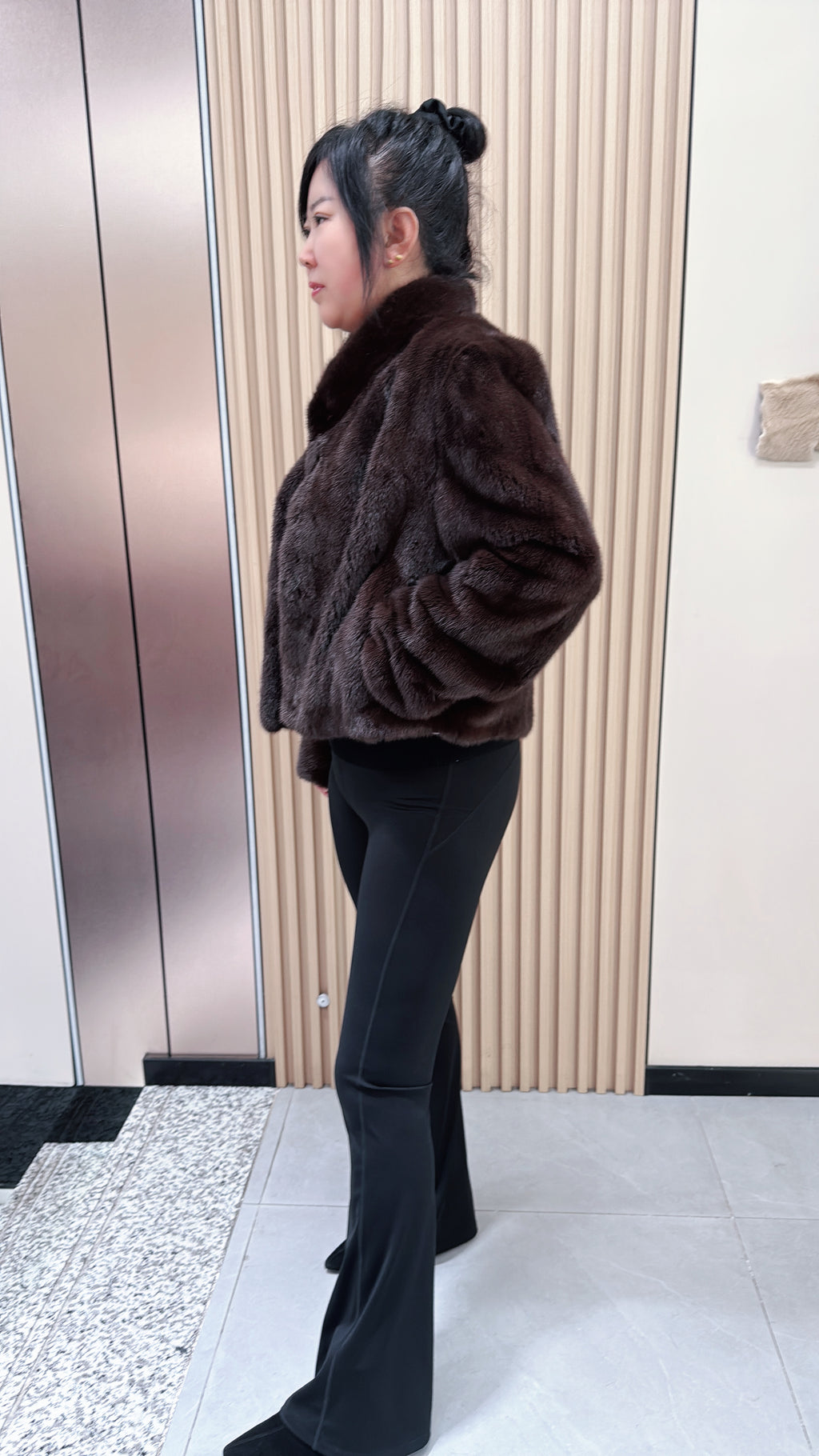 No. 042 Dark Brown Stand-Collar Mink Fur Coat