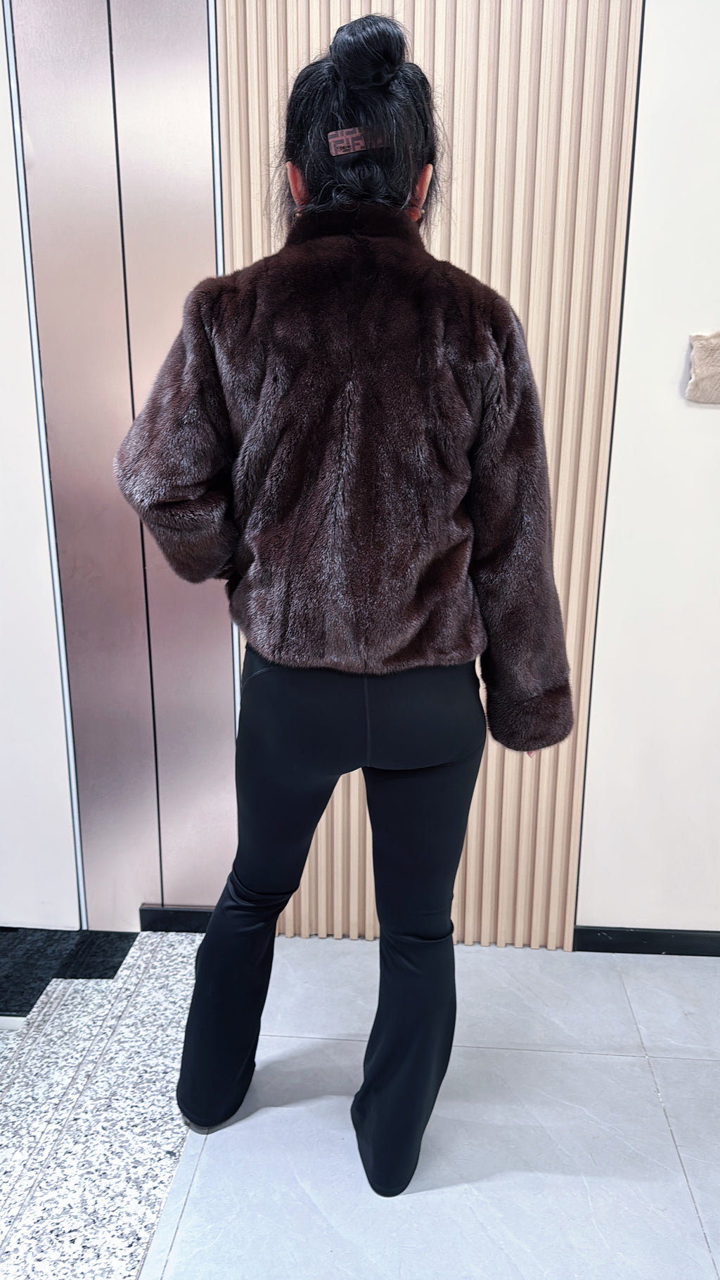 No. 042 Dark Brown Stand-Collar Mink Fur Coat