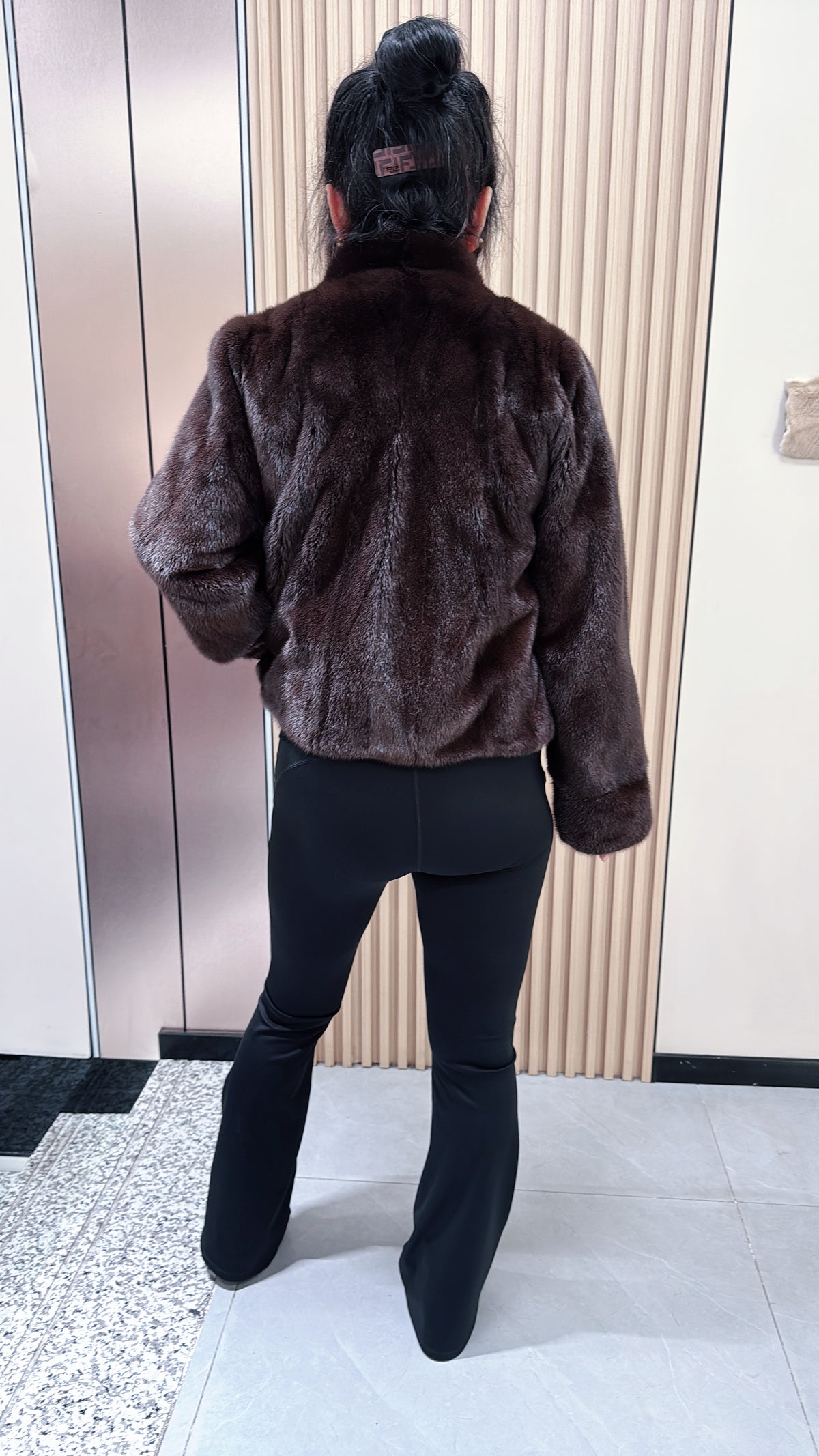 No. 042 Dark Brown Stand-Collar Mink Fur Coat