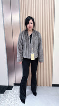 No. 041 Latte-grey V-neck mink coat
