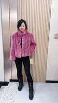 No. 057 Rose-pink stand-collar mink fur coat