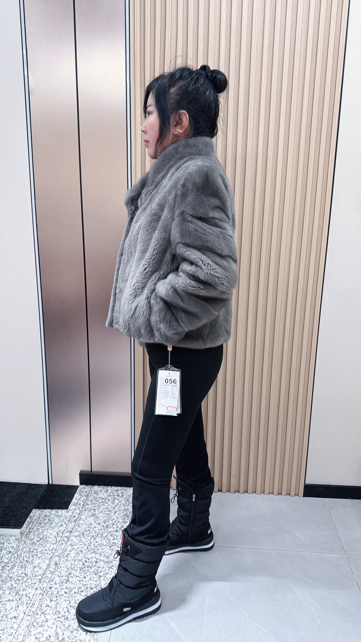 No. 056 Grey Stand-Collar Mink Fur Coat