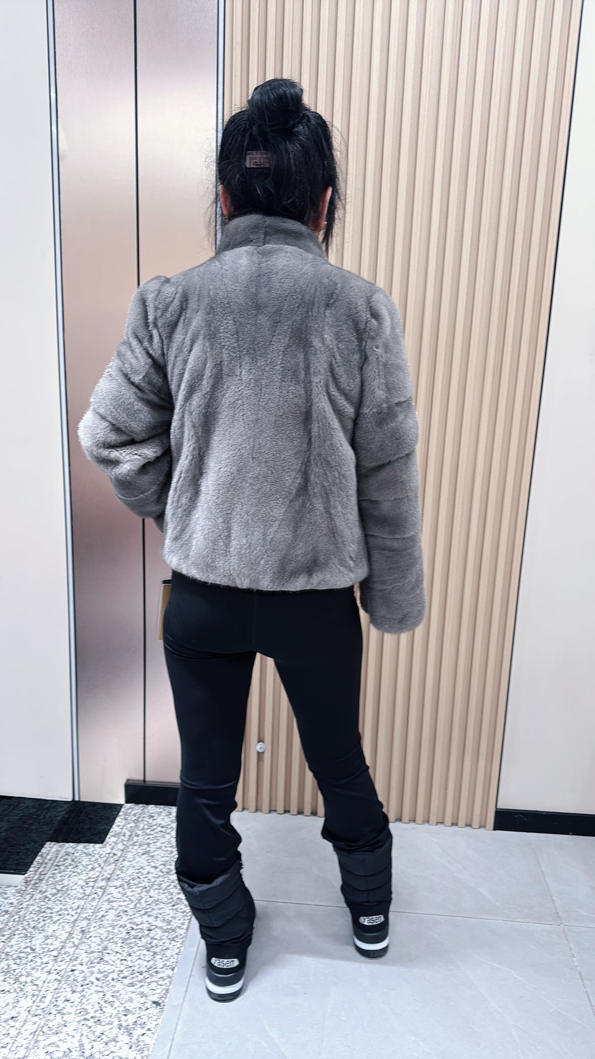 No. 056 Grey Stand-Collar Mink Fur Coat