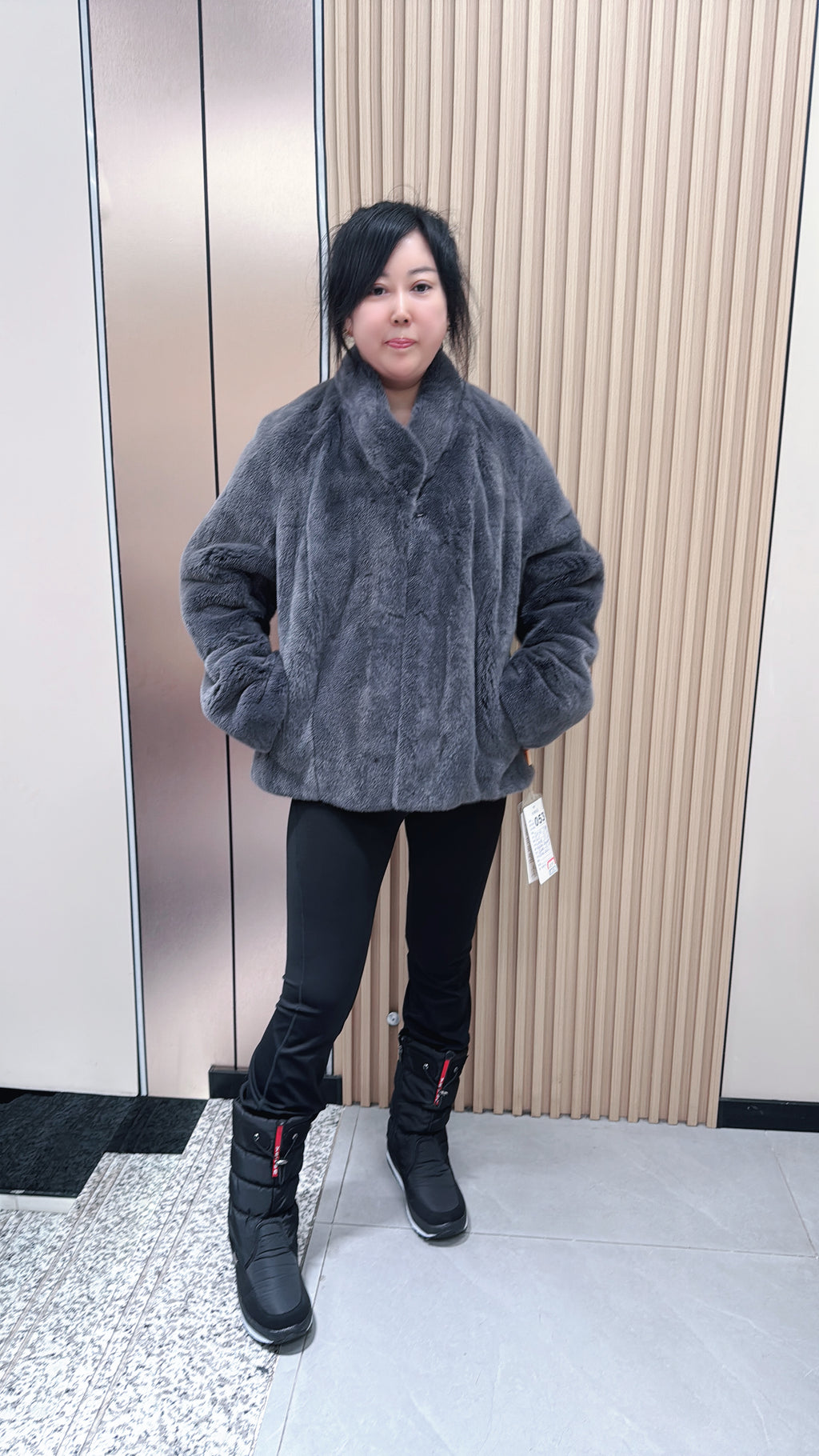 No. 053 Dark Grey Stand-Collar Mink Fur Coat