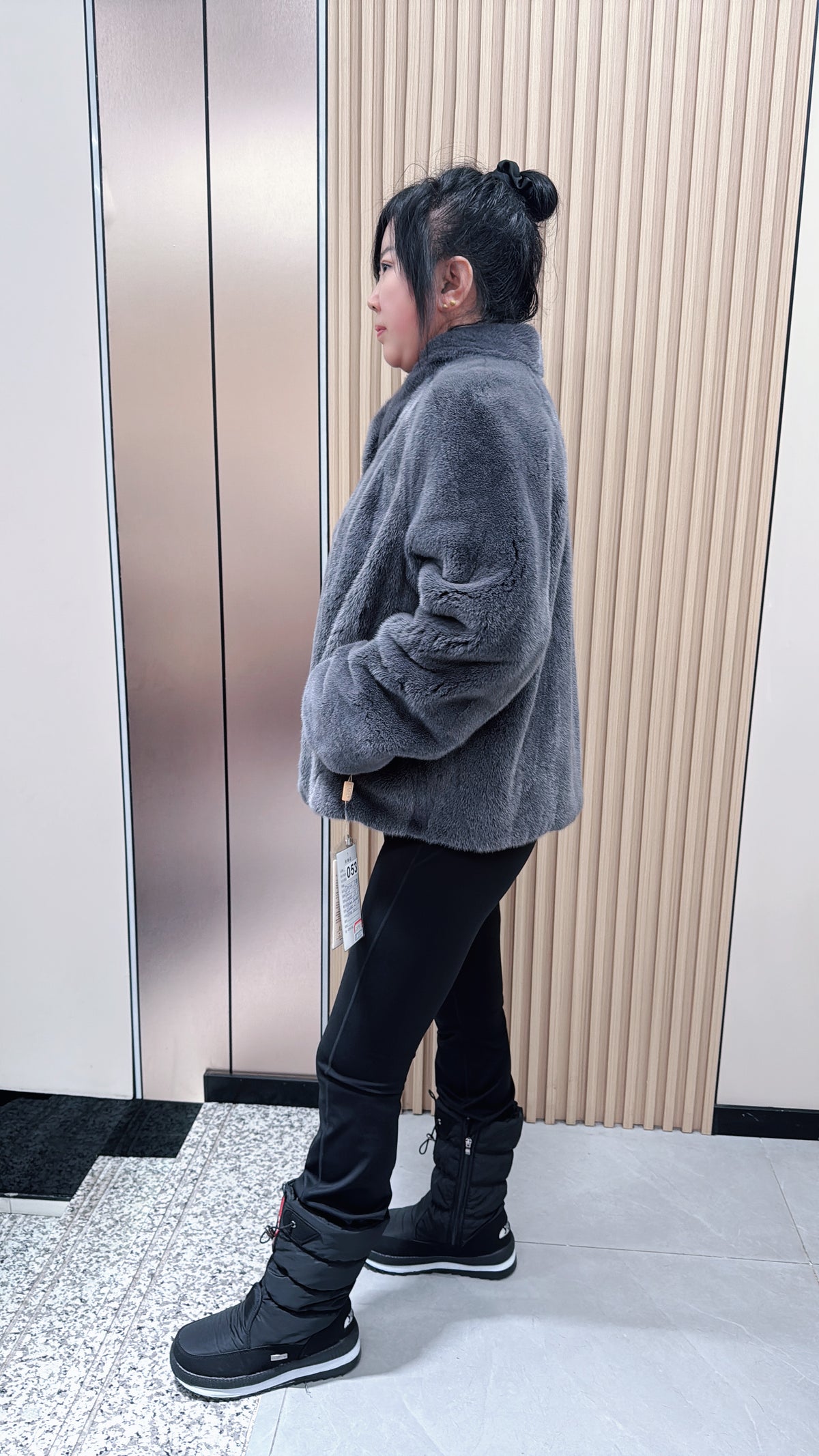 No. 053 Dark Grey Stand-Collar Mink Fur Coat