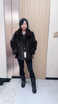 No. 015 Brown mink coat with lapels and turn-up cuffs