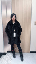 No. 071 Dark brown mink fur coat featuring a shawl collar design.