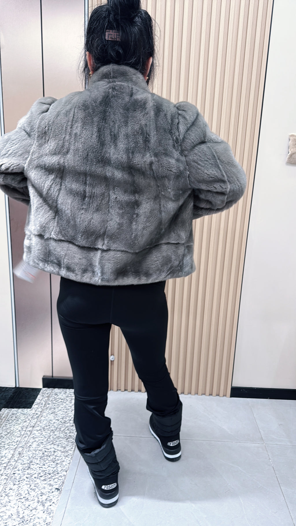 No. 068 Grey Stand-Collar Mink Fur Coat