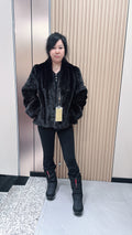 No. 067 Dark Brown V-Neck Mink Fur Coat with Cuffed Sleeves