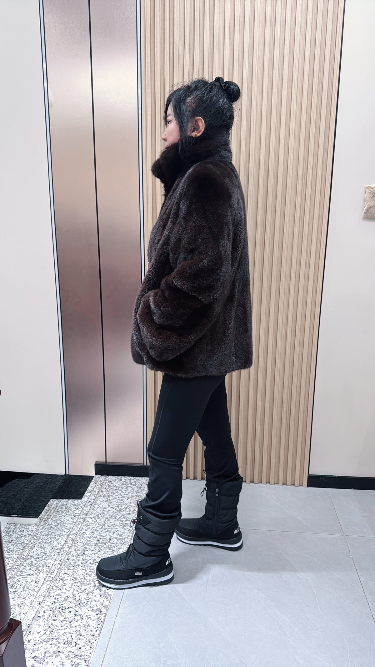 No. 063 Dark Brown Mink Fur Coat with Lapel Collar
