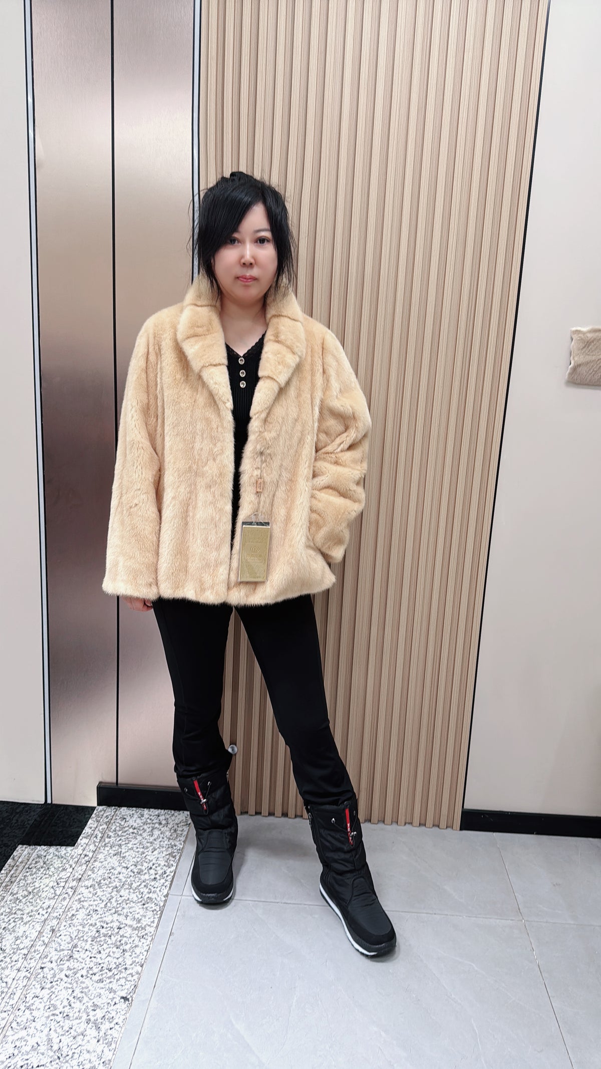 No. 062 Beige Mink Fur Coat with Pumpkin Collar