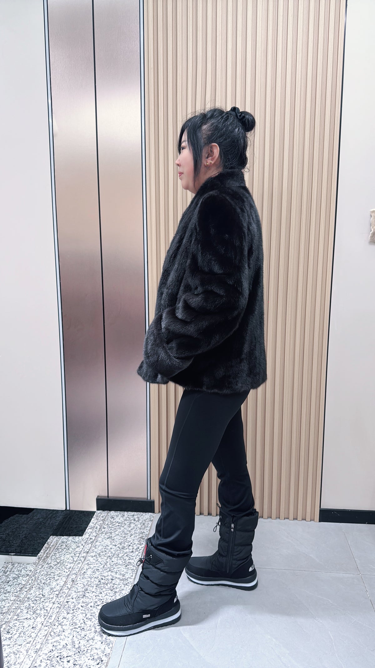 No. 061 Dark Brown V-Neck Mink Fur Coat (with Cuffed Sleeves)