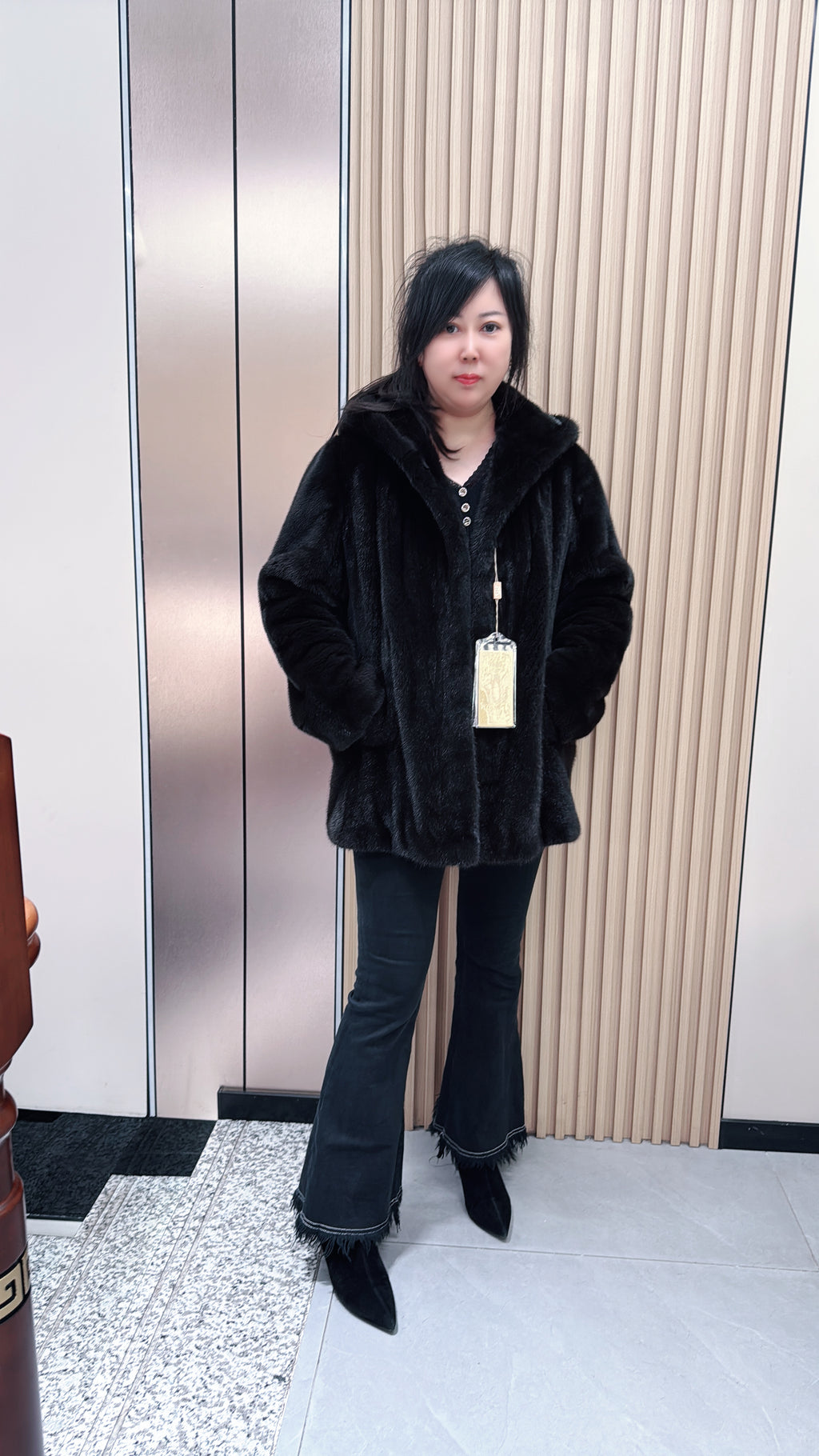 No. 081 Dark Brown Hooded Mink Fur Coat
