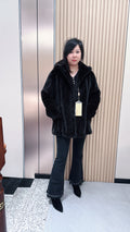 No. 081 Dark Brown Hooded Mink Fur Coat