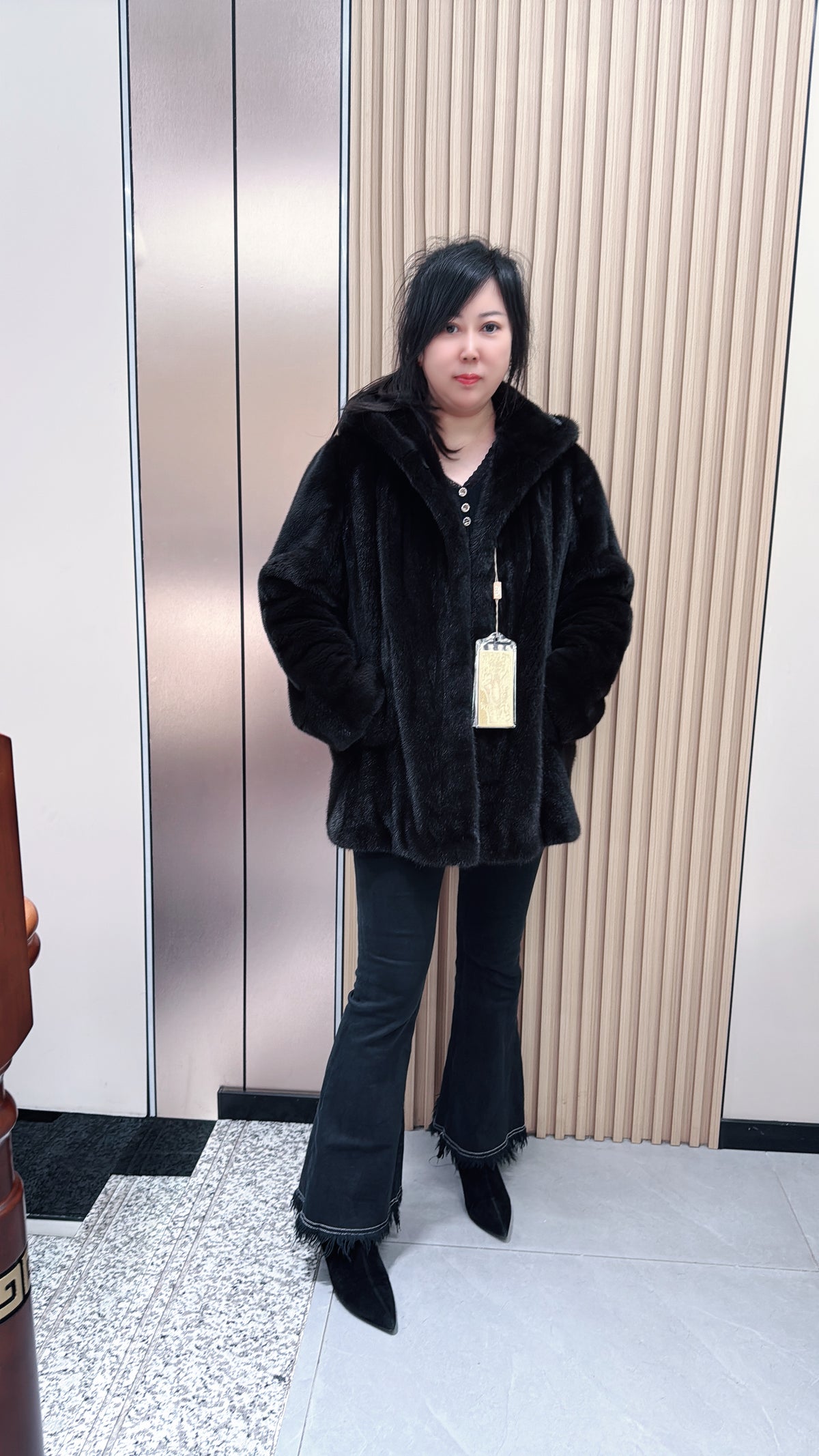 No. 081 Dark Brown Hooded Mink Fur Coat