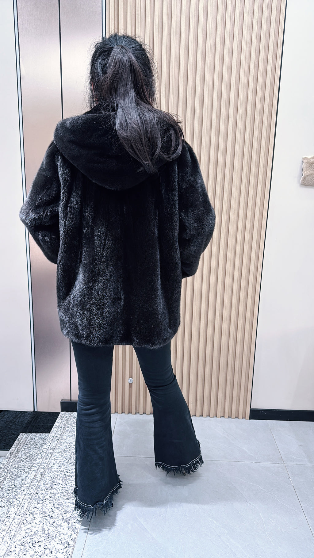 No. 081 Dark Brown Hooded Mink Fur Coat