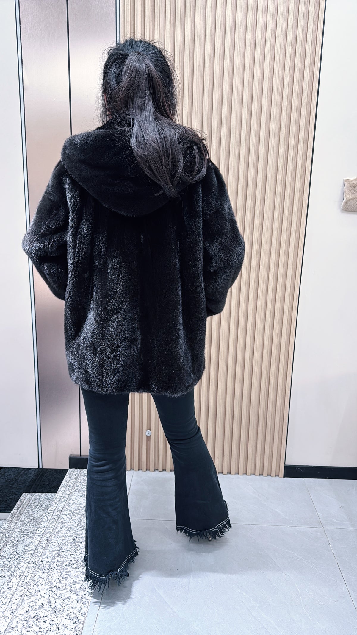 No. 081 Dark Brown Hooded Mink Fur Coat