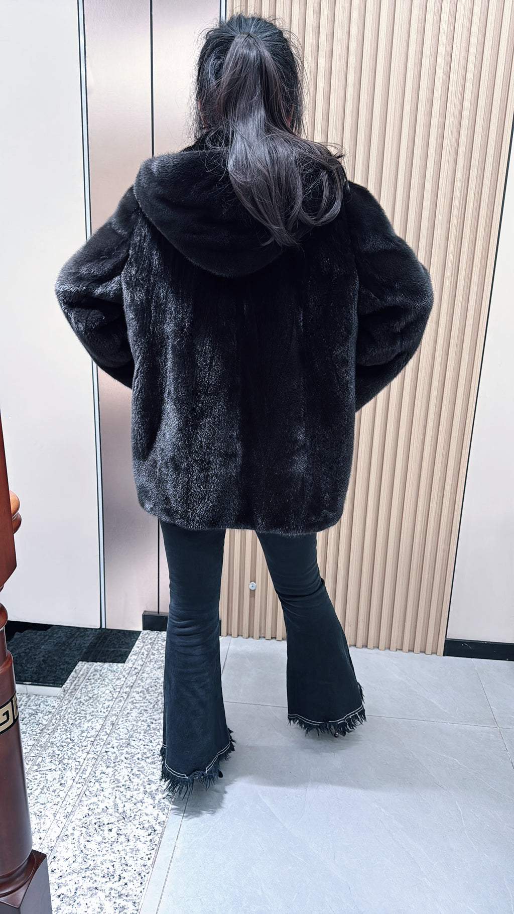 No. 081 Dark Brown Hooded Mink Fur Coat