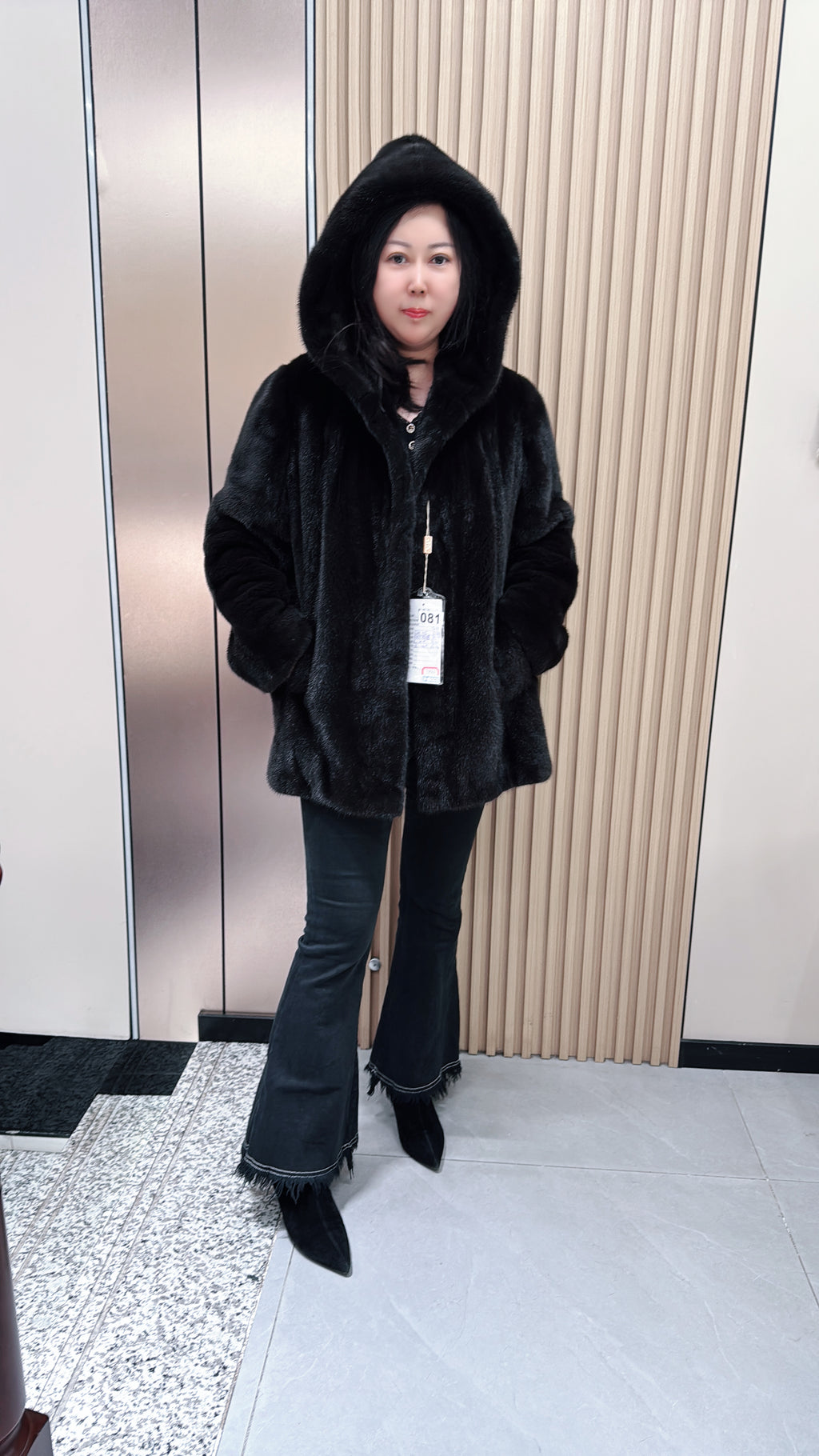 No. 081 Dark Brown Hooded Mink Fur Coat