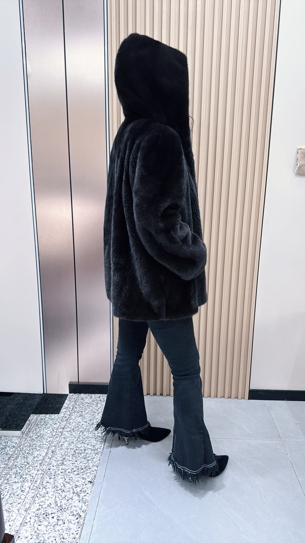 No. 081 Dark Brown Hooded Mink Fur Coat