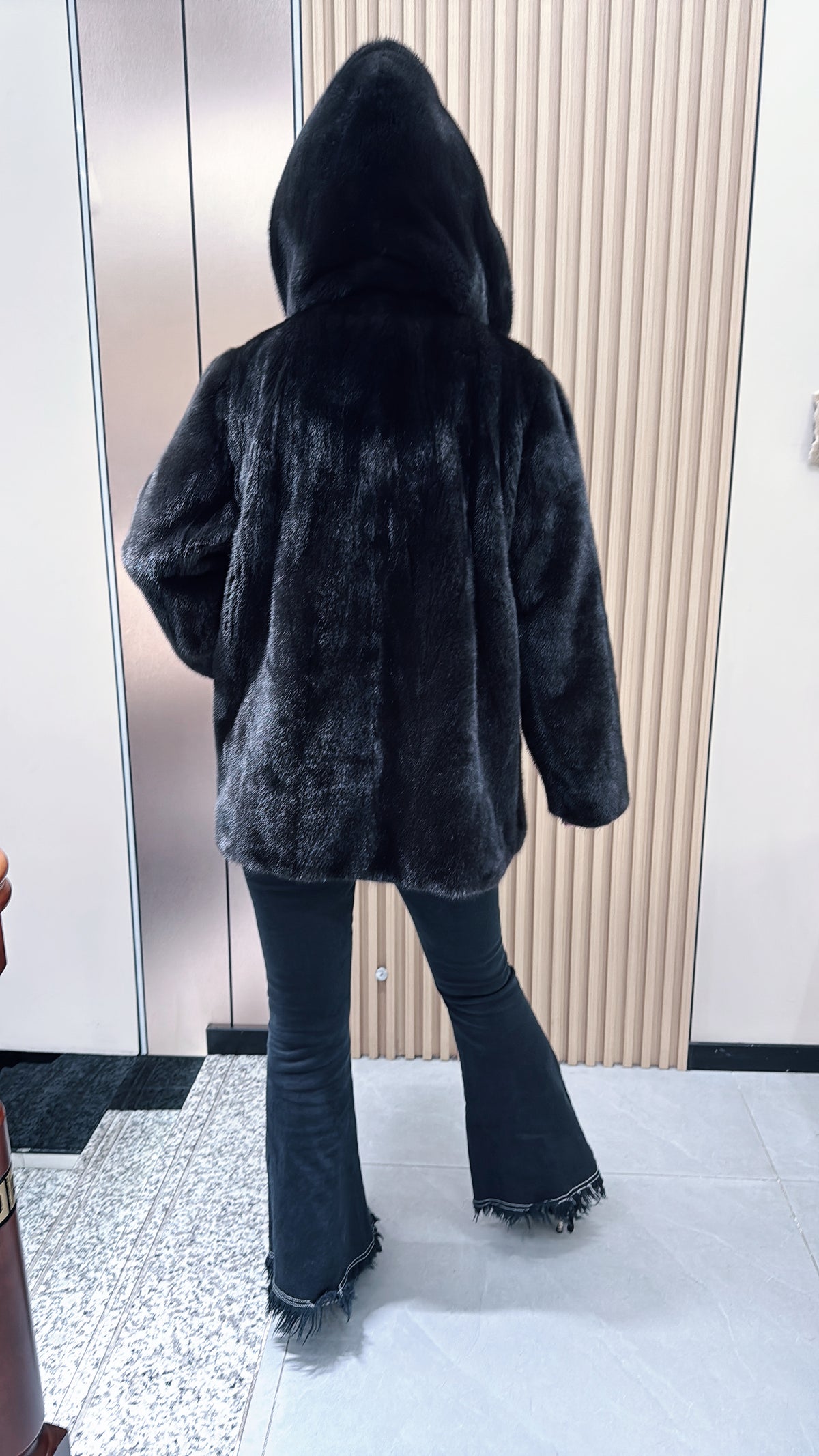 No. 081 Dark Brown Hooded Mink Fur Coat