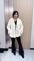 No. 080 Off-white V-neck mink fur coat