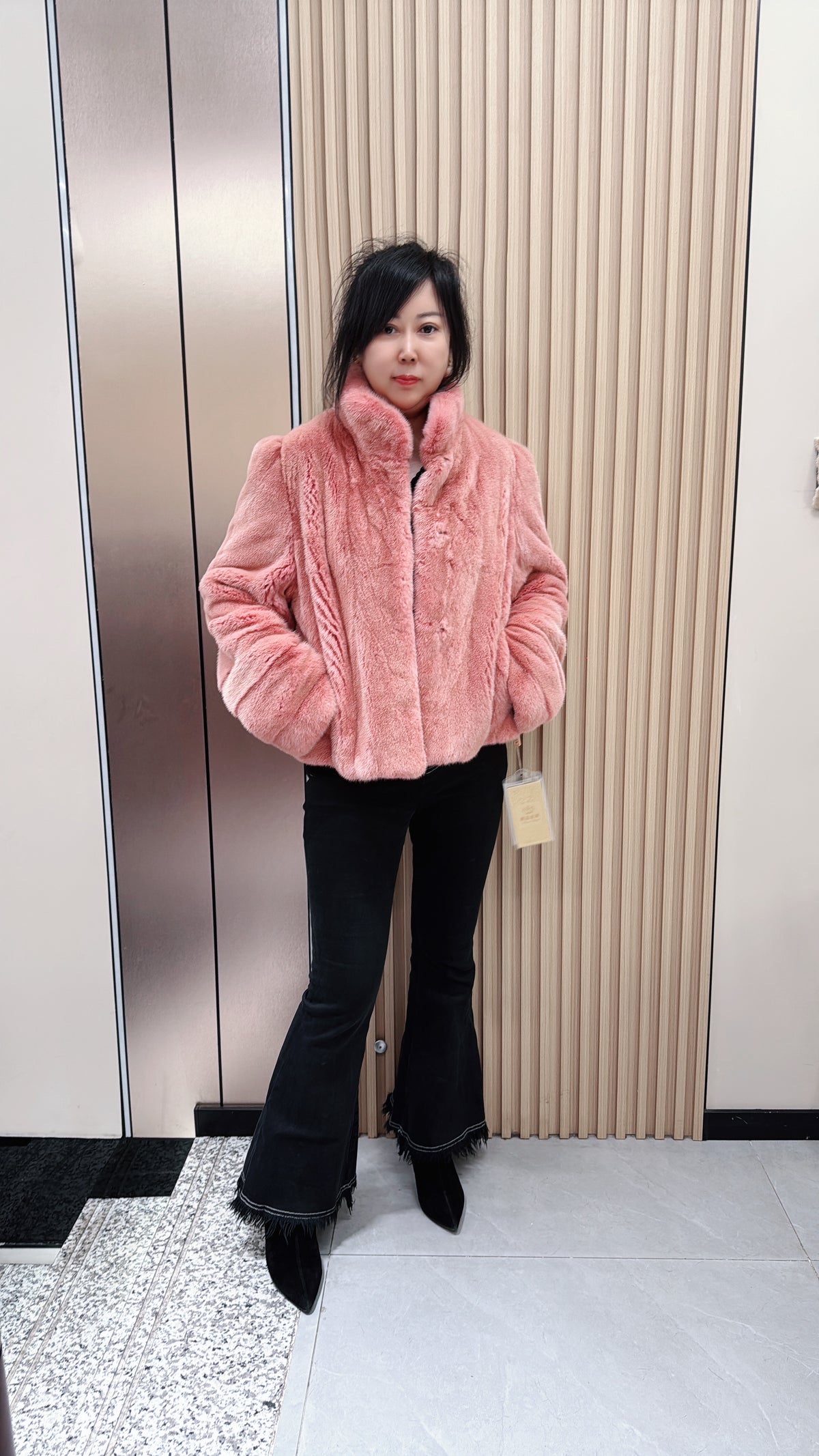 No. 078 Pink Stand-Collar Mink Fur Coat