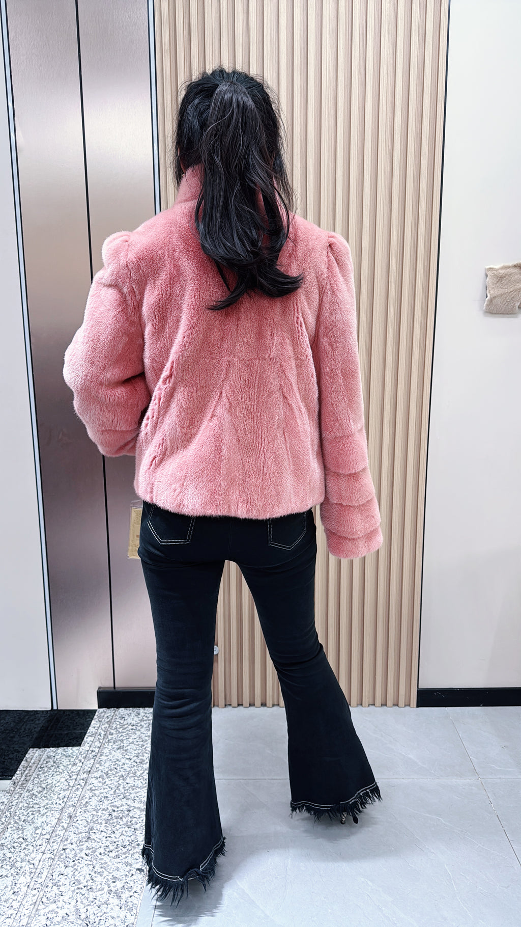 No. 078 Pink Stand-Collar Mink Fur Coat