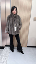 No. 076 Latte-grey stand-collar mink fur coat (with turn-back cuffs)