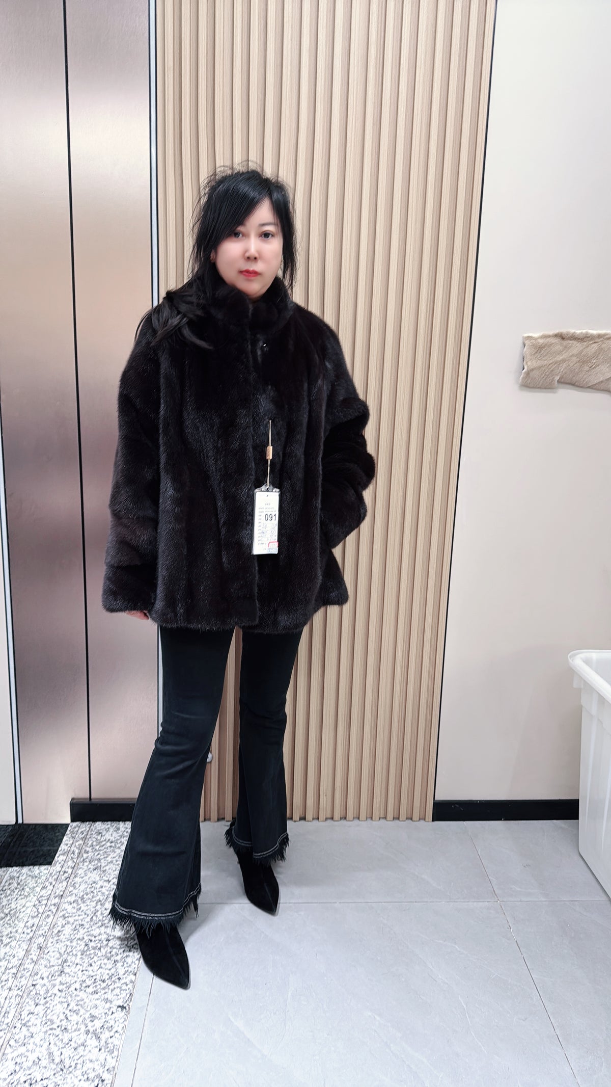 No. 091 Dark Brown Stand-Collar Mink Fur Coat